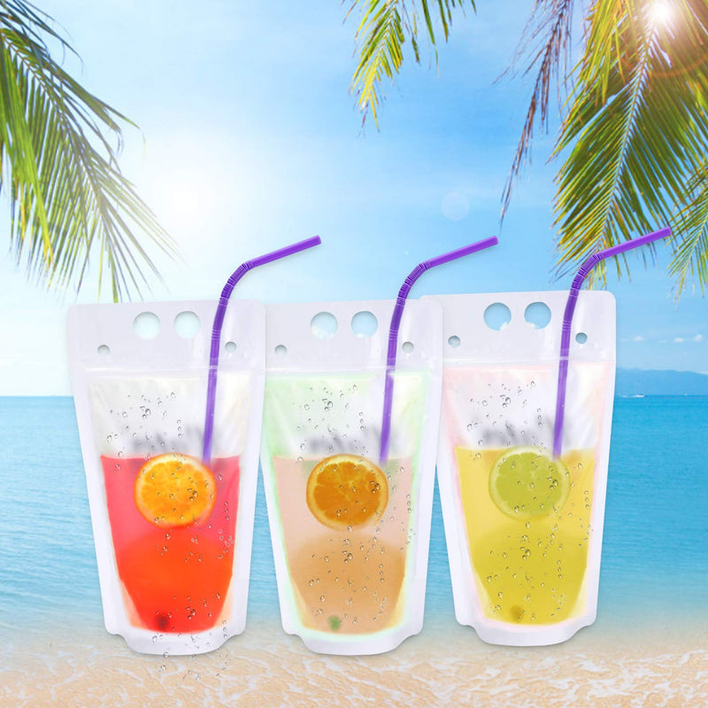 [Australia - AusPower] - MUCH Drink Pouches Stand-Up with Straws, 17oz Zipper Hand Held Clear Smoothie Premium Plastic Drinking Container for Berverage, Beer, Soda in Travel, Take Out 50 Pcs 