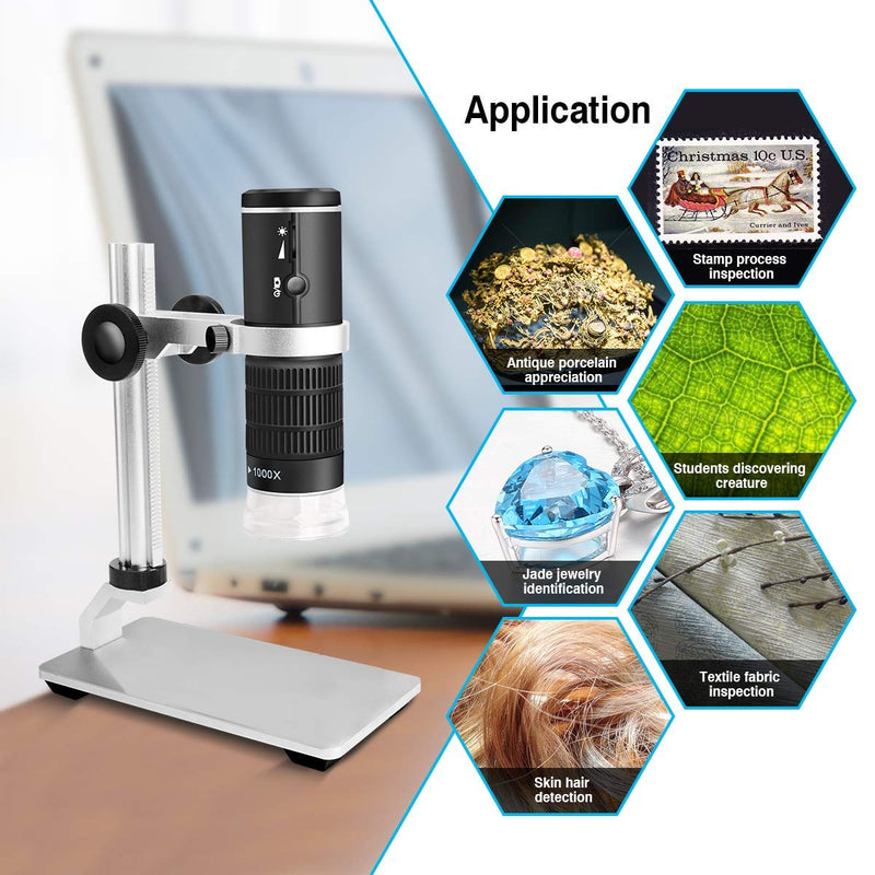 [Australia - AusPower] - Cainda WiFi Digital Microscope for iPhone Android Phone Mac Windows, HD 1080P Video Record 50-1000X Magnification Wireless Portable Microscope with Adjustable Metal Stand and Carrying Bag 