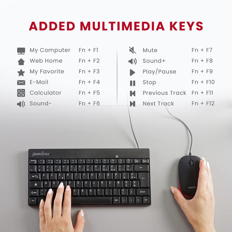 [Australia - AusPower] - Perixx Periduo-212 Wired Mini Keyboard and Mouse Set, USB Connection, Black, US English Layout (11486) 