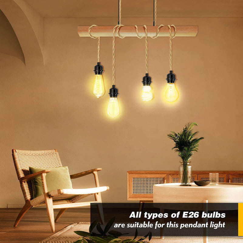 [Australia - AusPower] - LYOOWNG Plug in Pendant Light Cord, Farmhouse Pendant Lighting Kit, 15FT Hemp Rope Plug in Hanging Light Cord Kit with On/Off Switch, E26 E27 Light Socket Cord for Hanging Light 