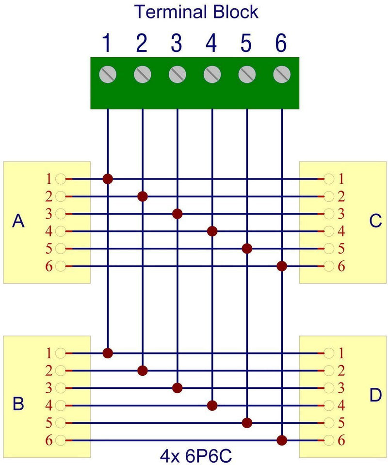 [Australia - AusPower] - Electronics-Salon RJ11/RJ12 6P6C Jack 4-Way Buss Breakout Board, Terminal Block, Connector. 