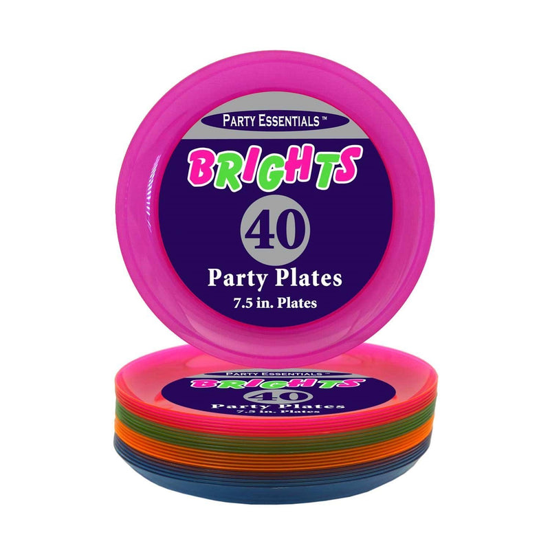 [Australia - AusPower] - Party Essentials Hard Plastic 7.5-Inch Round Party/Salad Plates, Assorted Neon, 40 Count 40-Count 7.5" 