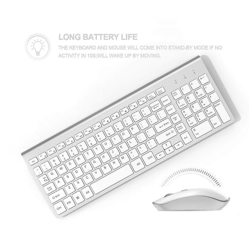 [Australia - AusPower] - Wireless Keyboard Mouse, J JOYACCES 2.4G Compact and Ultra Slim Wireless Keyboard and Mouse for Windows, Computer, Desktop, PC, Laptop-Sliver sliver 