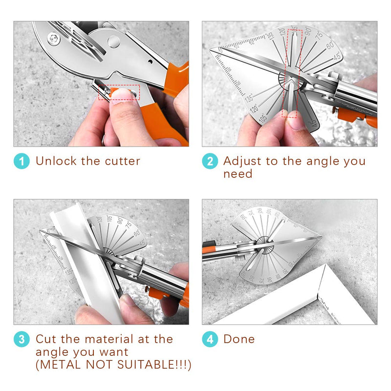 [Australia - AusPower] - Hilitchi Upgraded Multi Angle Miter Shear Cutter Cuts 45 to 135 Degree Miter Snips Cutting Tool for Small Miter Jobs and DIY Projects with 5 Replacement Blades and Spanner 