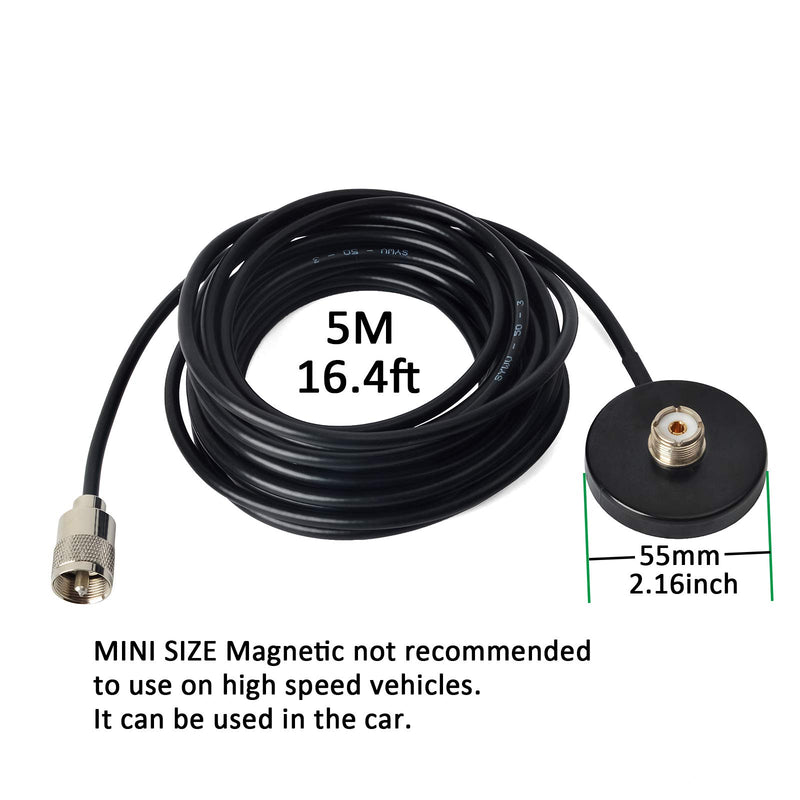 [Australia - AusPower] - HYS SO239 to UHF-MALE/PL259 Universal Mini Size Magnetic Base Indoor 2.16inch Magnet Base Mount W/5M(16.4ft) RG58 Coaxial Cable PL-259 Plug for Mini Size HF/VHF/UHF CB Radio UHF-Male Antenna 