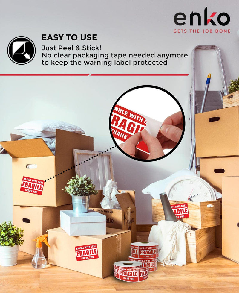 [Australia - AusPower] - enKo - 2 x 3 Inch Fragile Stickers Handle with Care Warning Packing Shipping Label - Permanent Adhesive (1 Roll, 500 Labels) 1 Roll - 500 Labels 
