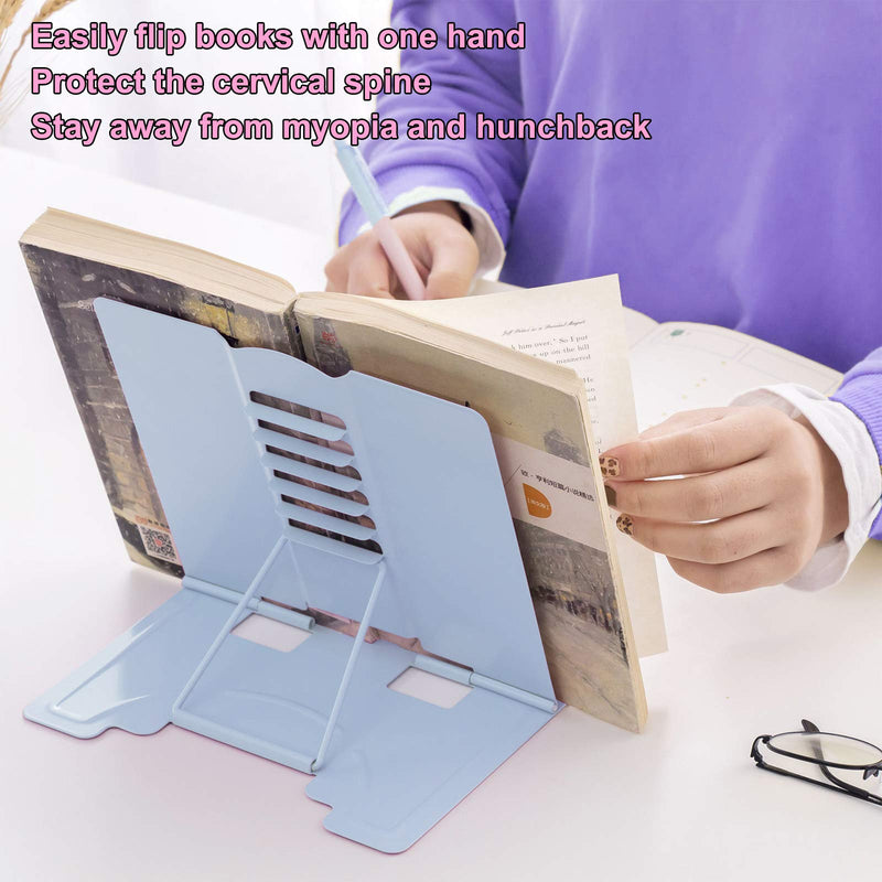 [Australia - AusPower] - MSDADA Desk Book Stand Metal Reading Rest Book Holder Adjustable Cookbook Documents Holder Bookstands for Recipes Textbook Music Books Christmas Gift for Age 3,4,5,6,7,8,9,10+ Boys Girls (Light Blue) Light Blue 