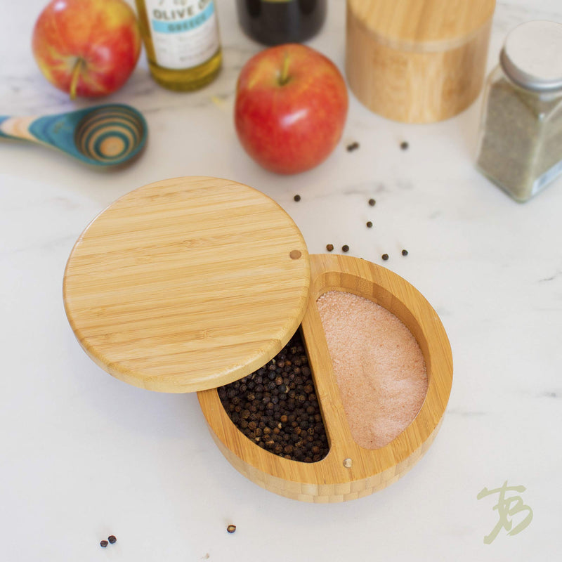 [Australia - AusPower] - Totally Bamboo Salt Keeper Duet Salt and Pepper Bowl, Salt Cellar and Storage Box with Two Compartments, Magnetic Swivel Lid 