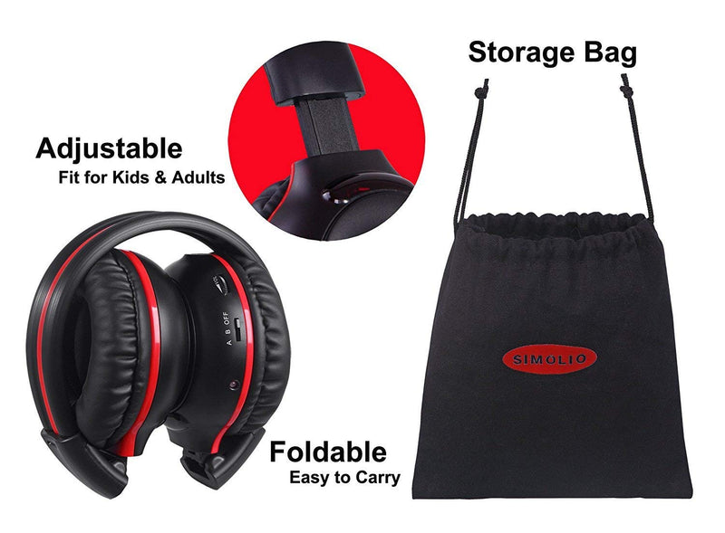 [Australia - AusPower] - SIMOLIO 2 Pack of Wireless Car Headphones, 2 Channel IR Wireless Headphones for Kids, in Car Wireless DVD Headphones with Storage Bag for Universal Rear Entertainment System, Not for 2017+ Pacifica Red 