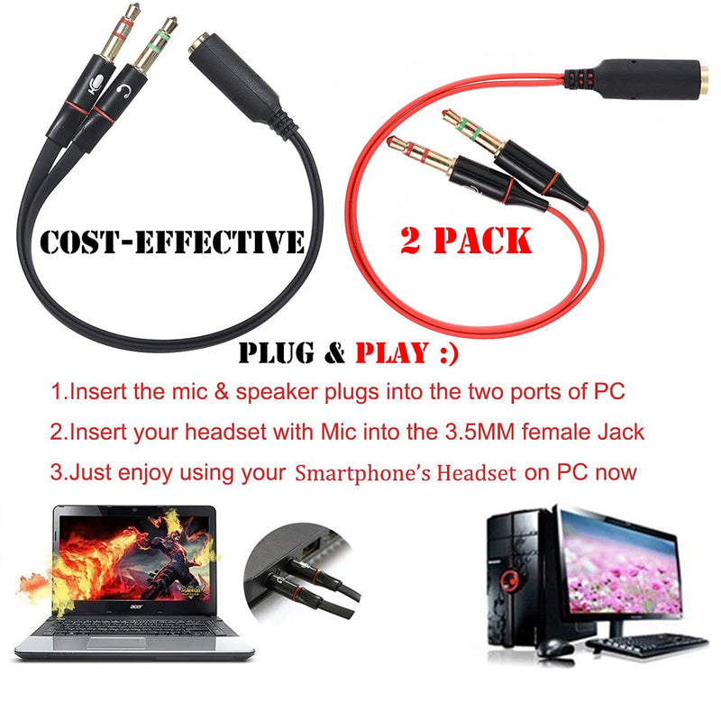 [Australia - AusPower] - Warmstor 2-Pack Headphone Splitter for Computer 3.5mm Female to 2 Dual 3.5mm Male Headphone Mic Audio Y Splitter Cable Smartphone Headset to PC Adapter 