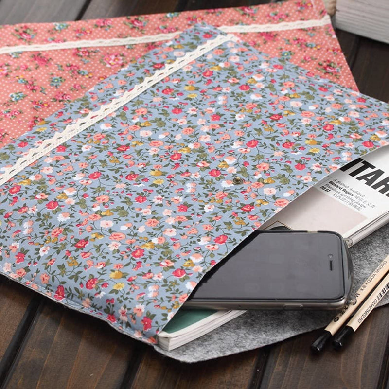 [Australia - AusPower] - Oak-Pine 4 Pcs / 1 Set Portable Floral A4 File Envelope Fabric Document Bag Paper Pockets Letter Folder with Snap Button Closure 