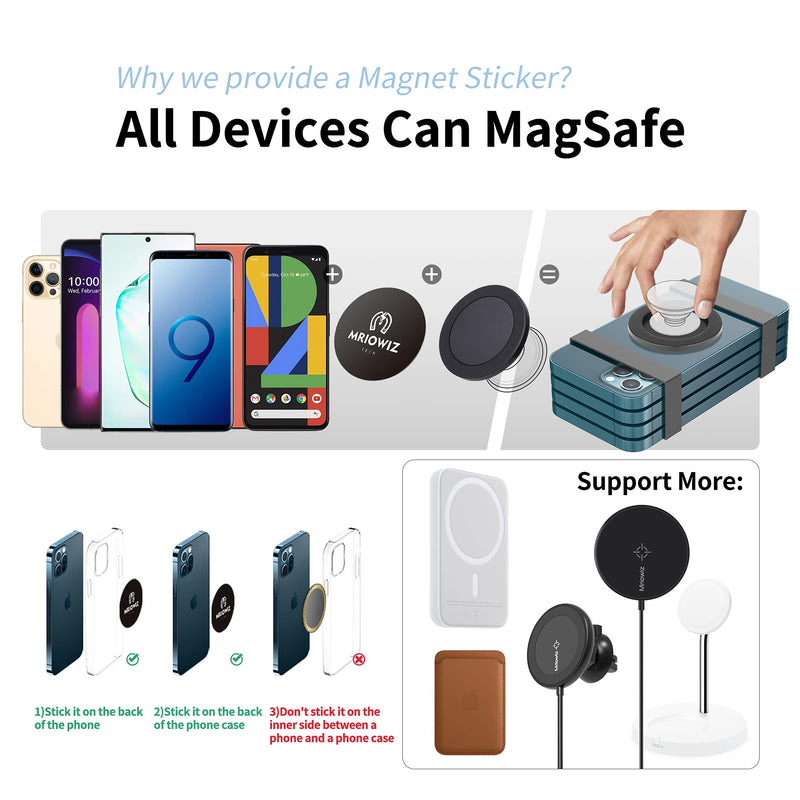 [Australia - AusPower] - Mriowiz Magnetic Base for iPhone 13 12 8-11 Samsung LG Google MagSafe Accessories Intended for P-Socket Grip /Stand /Phone Ring Holder, Mag Safe Plate w/ Magnet Sticker Removable for Wireless Charging 