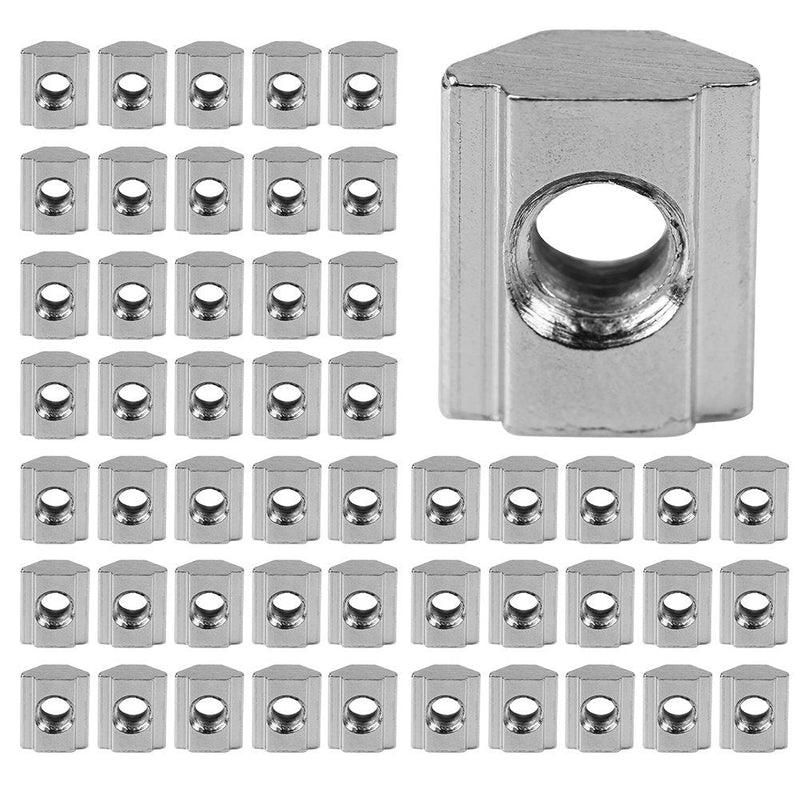 [Australia - AusPower] - 50pcs Nickel Coated T Slot Nut M4/ M5/M6/M8 Carbon Steel Silver Carbon Sliding Fastener for Aluminum Profile Accessories European Standard (EU20-M5) EU20-M5 