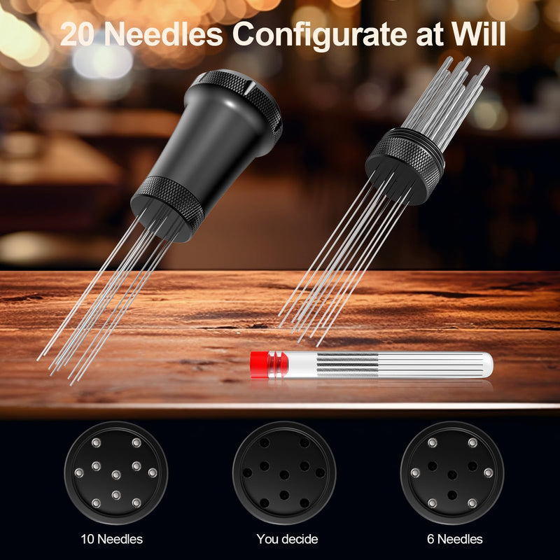 [Australia - AusPower] - Nessus WDT Espresso Distribution Tool, Espresso Accessories with Built-in Cleaning Brush, 0.35mm 10 Needle Distributor and Extra 10 Needles for Espresso Stirrer, Aluminum Handle with Stand for Barista 