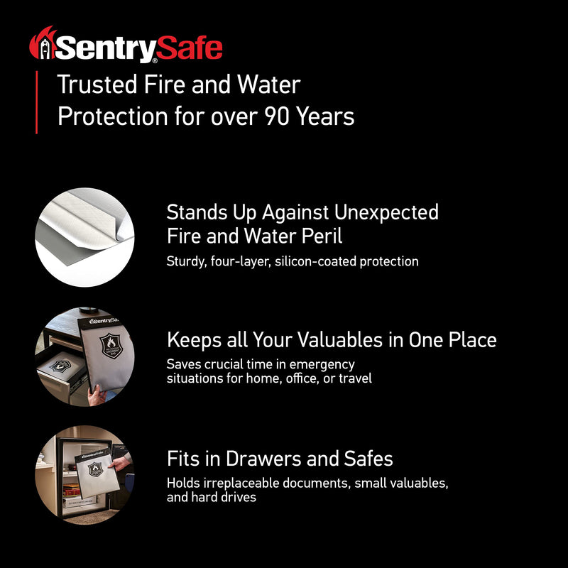 [Australia - AusPower] - SentrySafe Fire and Water Resistant Bag with Zipper for Documents, 5" x 11" x 15", FBWLZ0 Fire Resistant Document Bag Box 