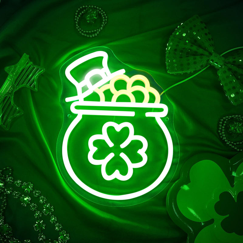 [Australia - AusPower] - Aurelema St. Patrick's Day Neon Sign 11.8 x 9.1 Inch Lighted Window Decorations Cornucopia Shamrock LED Sign Neon Light USB Powered Neon Signs for Irish St. Patrick's Day Party Holiday Wall Decor Gift 