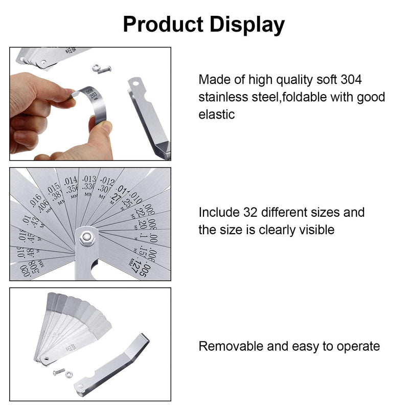 [Australia - AusPower] - Stainless Steel Feeler Gauge Dual Marked Metric and Imperial Measuring Tool (0.005/0.127-0.02/0.508 mm, 16 Blades) 
