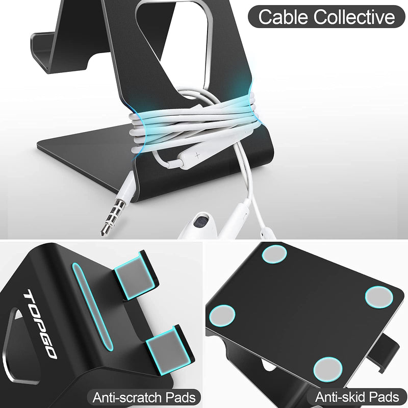 [Australia - AusPower] - Cell Phone Stand, Phone Dock, Cradle, Holder, Aluminum Desktop Cellphone Stand with Cable Collective for Office Desk, Bedside Table Compatible with iPhone 13 12 Pro Max-Black Black 