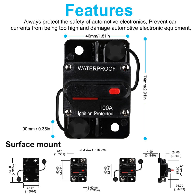 [Australia - AusPower] - 100 AMP Fuse Holders,Audio Circuit Breaker,Reset Fuse Inverter, 12V-48V DC Fuse Holder,Replace Fuses,with Reset Button,for Automotive Marine Boat Audio System Current Overload Protection 100Amp 