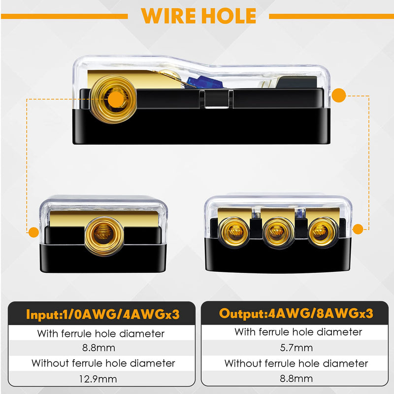 [Australia - AusPower] - BULVACK 3 Way Mini ANL Fuse Holder, Copper 0/2/4 Gauge to 4/6/8 Gauge 60 Amp Fuse Distribution Block for Car Truck Boat Audio Stereo Amplifier 