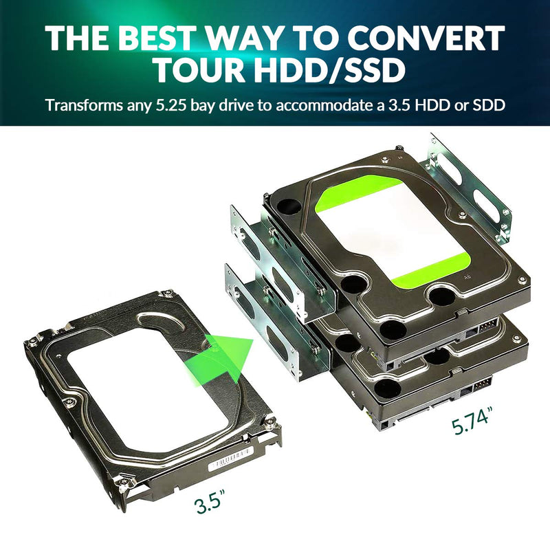 [Australia - AusPower] - 2 Pack HDD Hard Drive Metal Mounting Bracket Adapter, Convert Any 3.5 in HDD Into One 5.25 in Drive Bay 2Pack x3.5 HDD/SSD to 5.25 Metal 