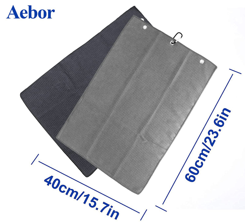 [Australia - AusPower] - Aebor Golf Towels, Microfiber Waffle Pattern Tri-fold Golf Towel - Brush Tool Kit with Club Groove Cleaner, with Clip Men Women Golf Gifts and Golf Accessories (2 Black Towel+Black Brush) 2 Black Towel+black Brush 