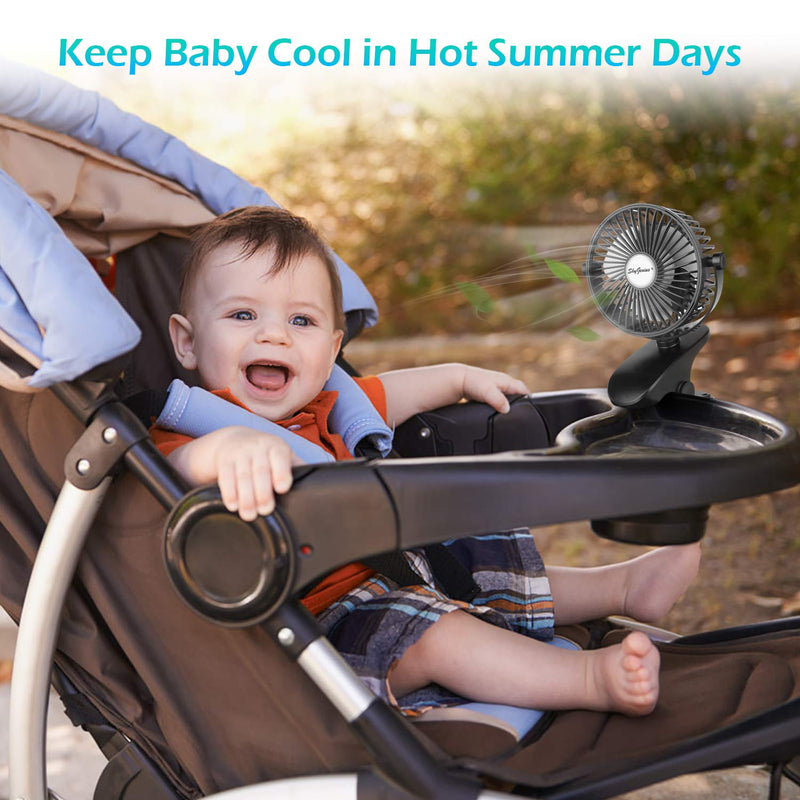 [Australia - AusPower] - SkyGenius Battery Operated Stroller Fan, Rechargeable USB Powered Mini Clip on Desk Fan Black 