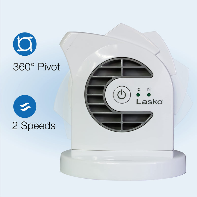 [Australia - AusPower] - Lasko MyCool D300 Mini USB Desk Fan with 40in. USB Cable and Bonus AC Adapter – Small Quiet Portable Personal 2-Speed Fans for Staying Cool at Home, Work, Office, Dorm, Car, and Travel, White 