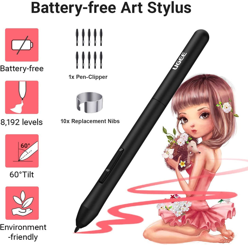[Australia - AusPower] - Computer Graphics Tablets, UGEE S640 Portable Drawing Tablet with 10 Shortcut Keys, 6.5x4 inch Digital Pen Tablets with Battery-Free Stylus Tilt Function 8192 Pressure for Windows/Mac/Chrome OS S640-New 