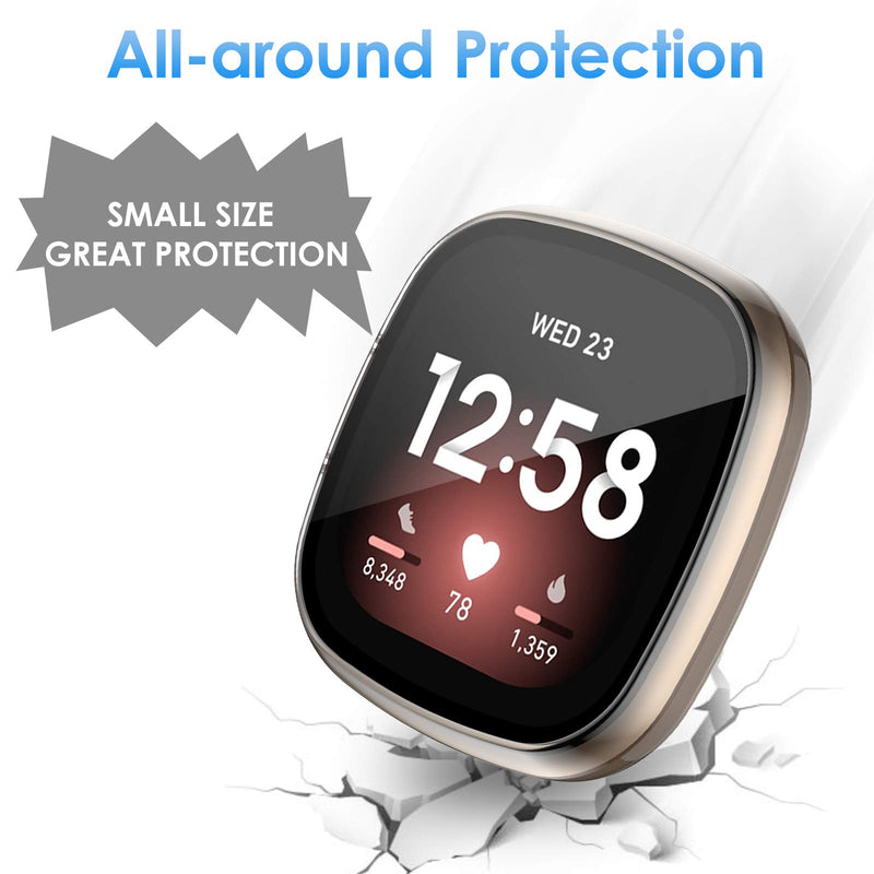 [Australia - AusPower] - NANW Hard PC Case with Tempered Glass Screen Protector Compatible with Fitbit Versa 3/Sense, Full Coverage Protective Bumpers Cover, Sensitive Touch Screen for Versa 3 /Sense Smartwatch,Clear Clear 1 