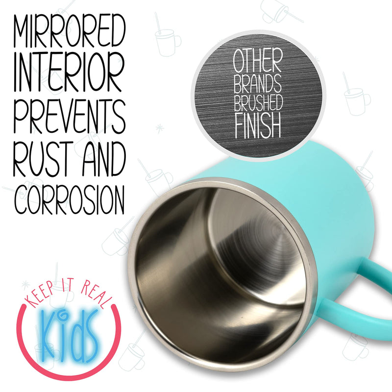 [Australia - AusPower] - Kids Mugs for Hot Chocolate - Stainless Steel BPA Free 10 oz Childrens Cup, Small Coffee Style Mugs for Hot Cocoa, Milk, Set of 2 with Handle, Lid and Straw Ocean Blue / Tiffany Blue 