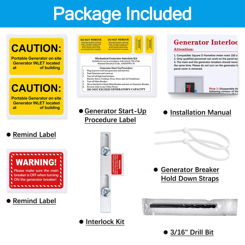 [Australia - AusPower] - ACANORA Generator Interlock Kit for Square D QO or Homeline Meter Main 150 or 200 amp Breaker Panels, Brushed Nickel 
