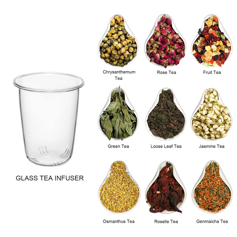 [Australia - AusPower] - Lezero Glass Tea Infuser Cups with Removable Strainer and Bamboo Lid, Borosilicate Glass Tea Mugs for Blooming Tea & Loose Leaf Tea, Microwave & Dishwasher Safe, LEAD-FREE, 15oz/450ml 