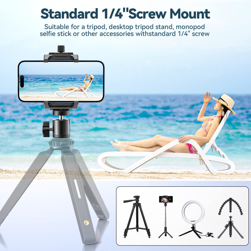 [Australia - AusPower] - KDD Cell Phone Tripod Mount Adapter with Ball Head, 360° Rotating Phone Holder Stand for Tripod with Cold Shoe, Smartphone Clamp Mount for iPhone 14 13 12 Pro Max Mini, Samsung, Selfie Stick (4.7-10") 