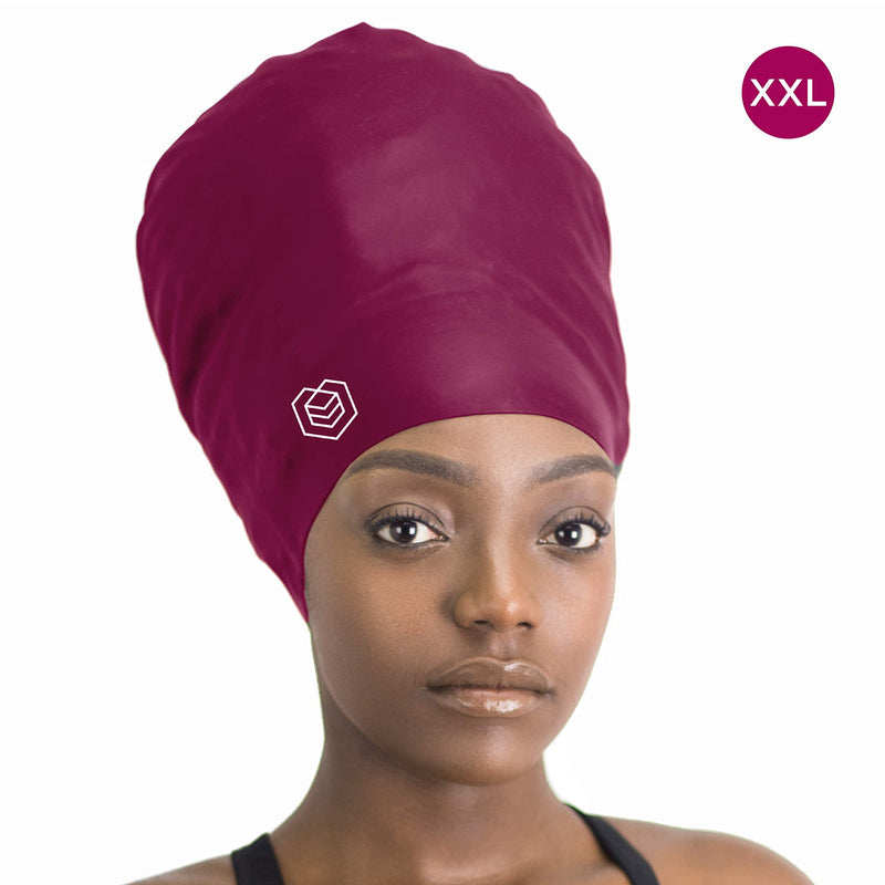 [Australia - AusPower] - SOUL CAP – Large Swimming Cap for Long Hair - Designed for Long, Thick and Curly Hair - Adults, Kids and Children - Women & Men - Premium Silicone Burgundy 