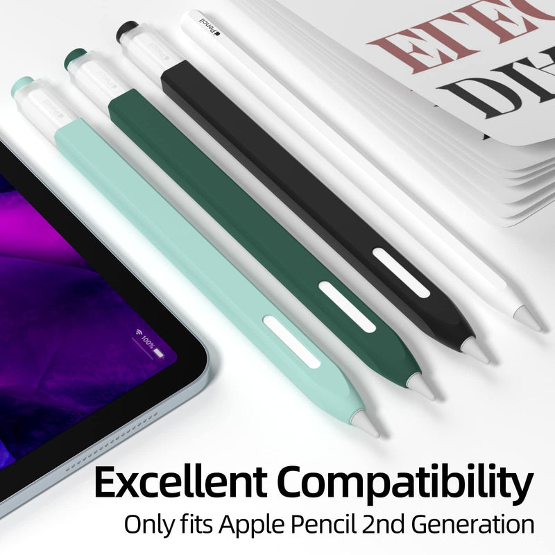 [Australia - AusPower] - JOOSKO [3 Pack] Pencil Case for Apple Pencil 2nd Generation Case, Classic Design, Durable Silicone Case, [with 10 Silicone Tip Cover], for Apple Pencil 2nd Generation. (Black, Dark Green, Light Blue) Black, Dark Green, Light Blue 