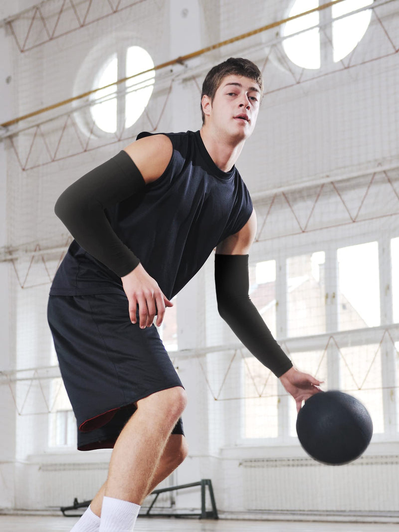 [Australia - AusPower] - 4 Pairs Plus Size Arm Sleeves for Men and Women UV Sun Protection Sleeves to Cover Arms Oversized Cooling Compression Sleeves Black 