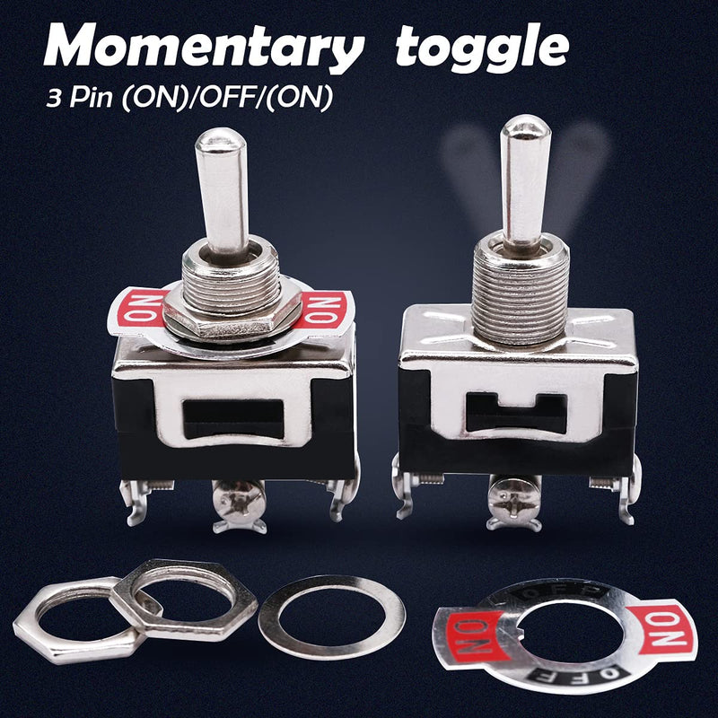 [Australia - AusPower] - mxuteuk 3pcs Momentary Toggle Switch SPDT (ON)/Off/(ON) 3 Pin 3 Position 3 Way Toggle 16A 250V 20A 125V + 5pcs Waterproof Boot Cap Cover Ten-123-5MZ-B123 3Pin (ON)/OFF/(ON) 