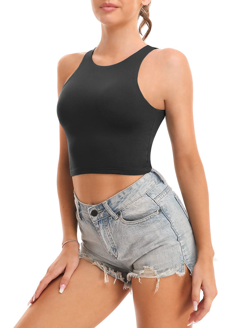 [Australia - AusPower] - Yeawinta 1-2 Pack Workout Crop Tops for Women Cropped Racerback Halter Neck Shirts Sleeveless Yoga Tops Black Small 