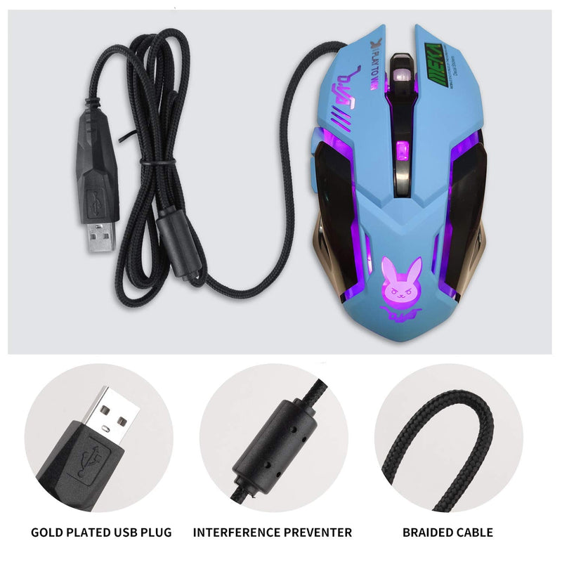 [Australia - AusPower] - Gaming Mouse,Pink Backlit Optical Game Mice Ergonomic USB Wired with 2400 DPI and 6 Buttons 4 Shooting for Computer/Win/Mac/Linux/Andriod/iOS. (Blue) Blue 