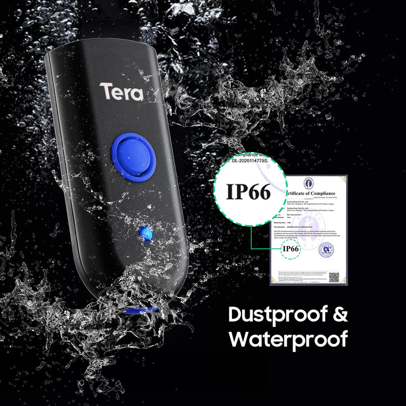 [Australia - AusPower] - Tera Wireless Barcode Scanner 1D Laser Mini Pocket Waterproof Scanner 3in1 Compatible with Bluetooth USB Wired Portable Bar Code Reader for Supermarket Logistics Work with iOS Windows Android 1100L 