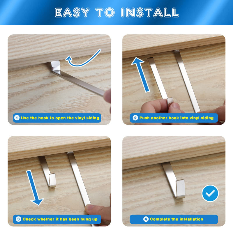 [Australia - AusPower] - Vinyl Siding Hooks No Damage Hook, 8 Pack Stainless Steel Siding Clips Without Require Drilling, Hooks for Fiber Cement Board Siding with Installation Tool, Siding Hangers for Hardie Board 