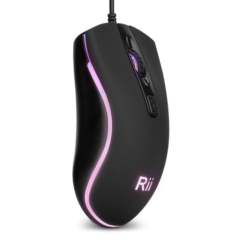 [Australia - AusPower] - Rii RM105 Wired Mouse,Computer Mouse with Colorful RGB Backlit,2400 DPI Levels,Comfortable Grip Ergonomic Optical ,USB Wired Mice Support Windows PC, Laptop,Desktop,Notebook,Chromebook (1 Pack) 