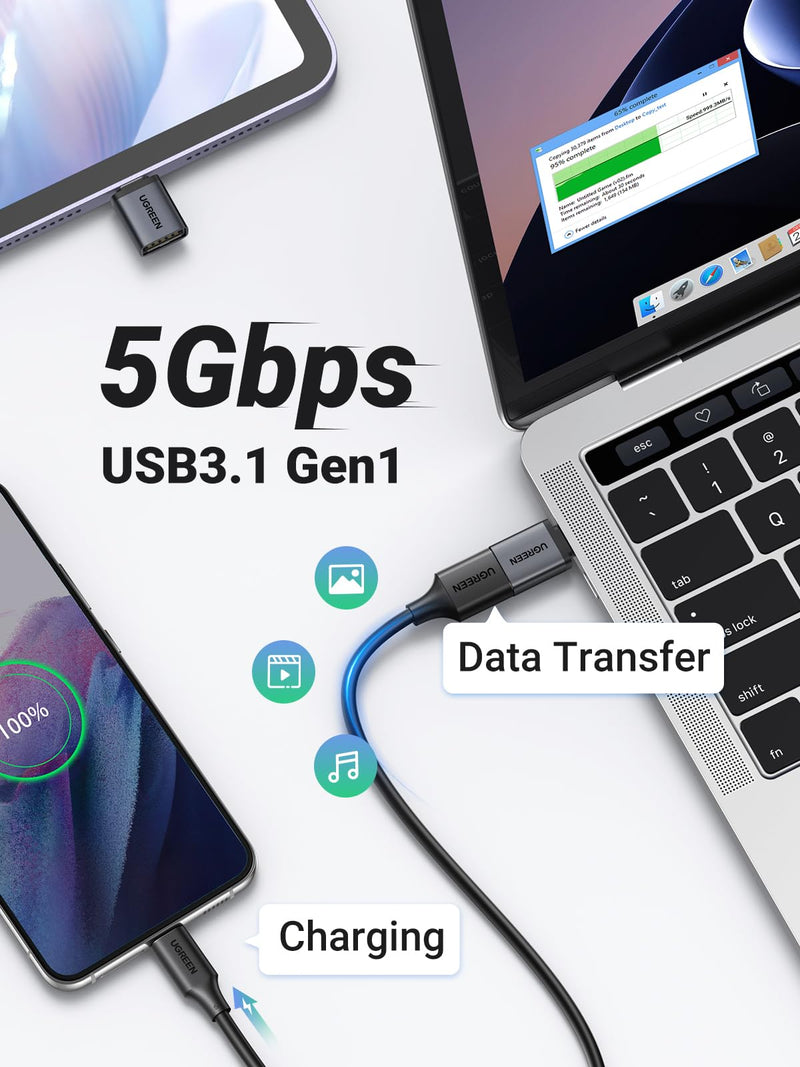[Australia - AusPower] - UGREEN USB to USB C 3.0 Adapter 2 Pack,USB C to USB Adapter USB C Male to USB Female Adapter Compatible with Samsung S23 Ultra MacBook Pro 2023 / Air 2022 iPad Pro/Mini,Thunderbolt 4/3 Device Black 