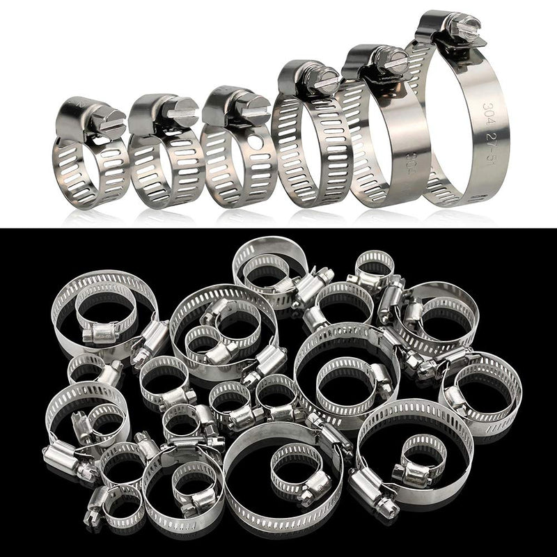 [Australia - AusPower] - InduSKY 30Pcs Hose Clamps 1/4-2 in (6-51mm) Adjustable Range 304 Stainless Steel Worm Gear Hose Clamps Assortment Kit for Fuel Line, Plumbing, Automotive, Dishwasher, Washing Machine, Pool etc. 