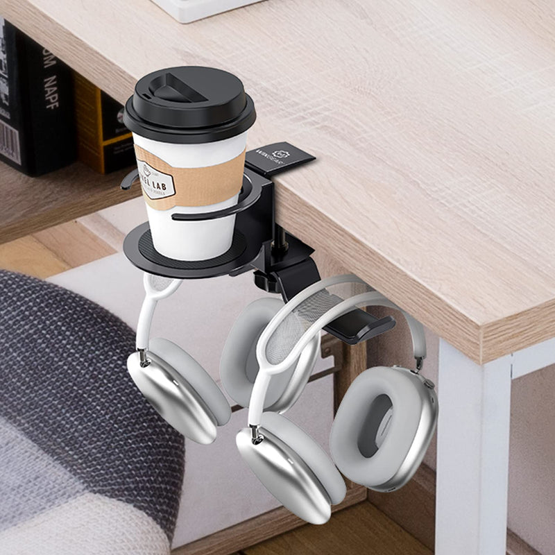 [Australia - AusPower] - WixGear Headphone Stand, 2 in 1 PC Gaming Headset Stand Cup Holder, with Cable Organizer, 360° Adjustable & Rotating Arm Clamp Headphone Holder, Suitable for All Headphones and Drinks 