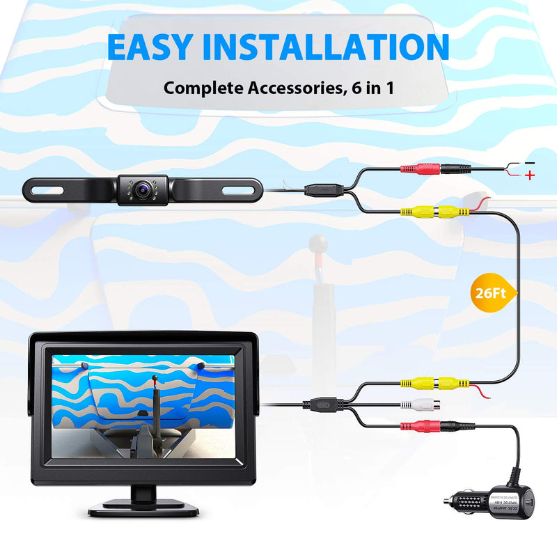 [Australia - AusPower] - eRapta Backup Camera ERT01 with 4.3 inch Monitor License Plate Back Up Camera for Car Pickup Truck SUV Rear View Camera Backing Reverse Camera Crystal Clear Image IP69 Waterproof Nice Night Vision 4.3-inch 