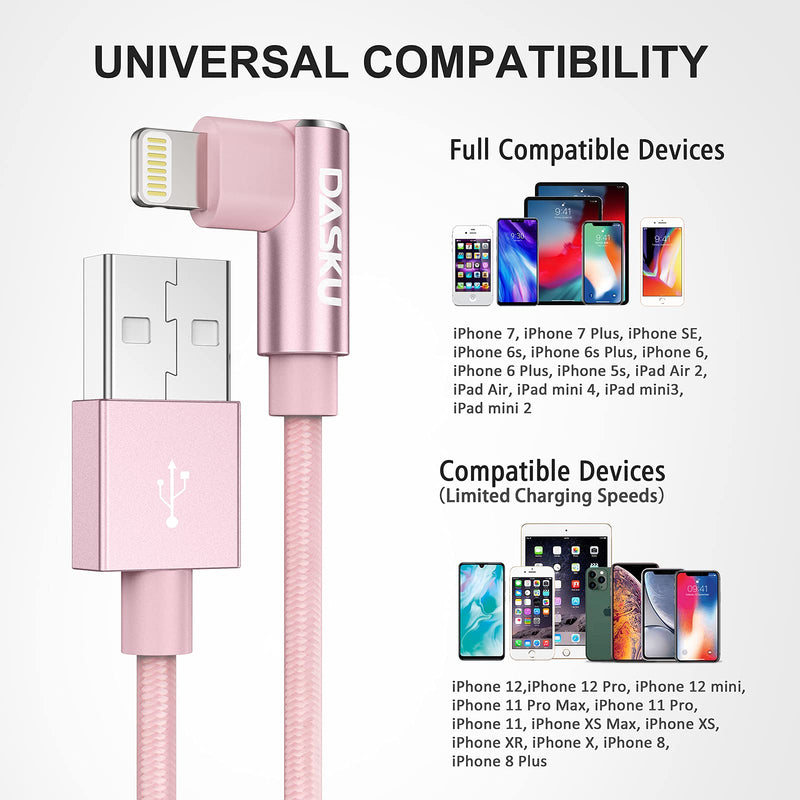 [Australia - AusPower] - 2 Pack 90 Degree iPhone Charger 10Ft Mfi Certified Lightning Cable Right Angle Long Nylon briaded Cord Compatible with Apple iPhone 13 12 11 Pro Max XS XR X 8 7 6 5 Plus iPad (Pink) 10 FT Pink 