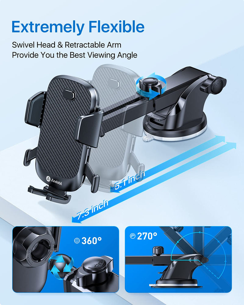 [Australia - AusPower] - andobil [2022 Upgraded] Suction Cup Phone Holder, [Strongest Suction Power & Stick Firmly] Phone Mount for Car Dashboard, Air Vent, Windshield, Compatible with iPhone 13 12 Samsung S22 S21 & Others 