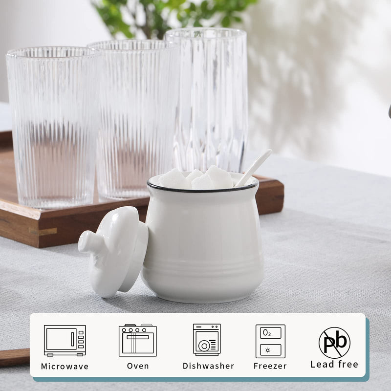 [Australia - AusPower] - Porcelain Salt Bowl with Lid and Spoon,Ceramic Sugar Bowl 12oz (White) White 